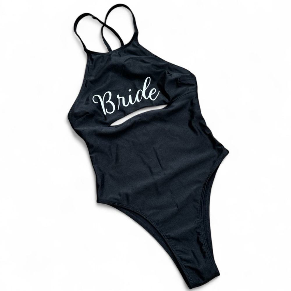 Black “Bride” Cutout One Piece Swimsuit